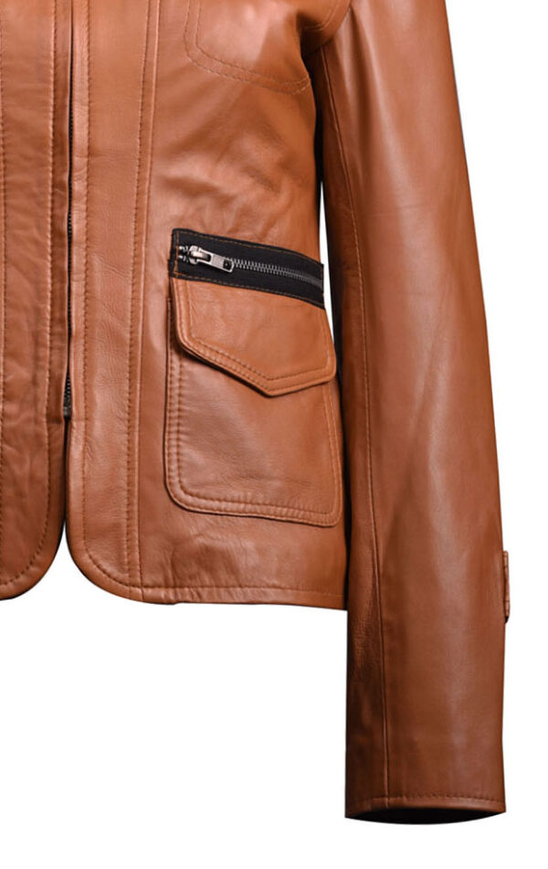 THE HUB LEATHER Aurora Designer Fashionable Trendy Tan Real Leather Jacket Women Missy - Image 4