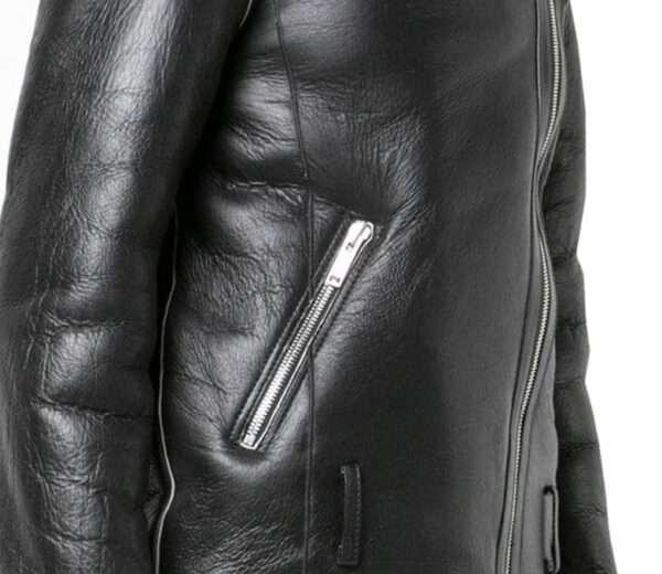 THE HUB LEATHER Shapior Shearling Fur Real Leather Blazer Designer Black Jacket for Women - Image 4