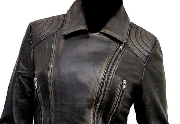 THE HUB LEATHER Cowgirl Rub Off Vintage Distressed Black Designer Leather Jacket for Women - Image 5