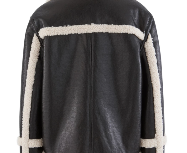 THE HUB LEATHER Banana Shearling Fur Real Leather Blazer Black for Women - Image 4