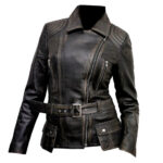 THE HUB LEATHER Cowgirl Rub Off Vintage Distressed Black Designer Leather Jacket for Women