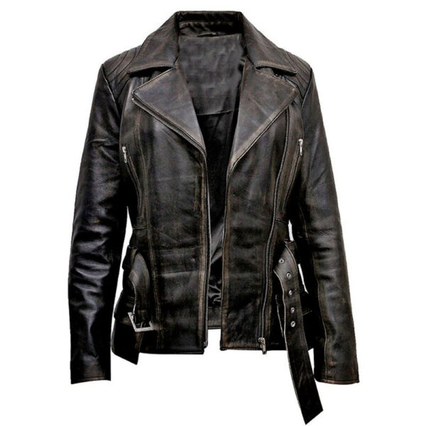 THE HUB LEATHER Cowgirl Rub Off Vintage Distressed Black Designer Leather Jacket for Women - Image 3