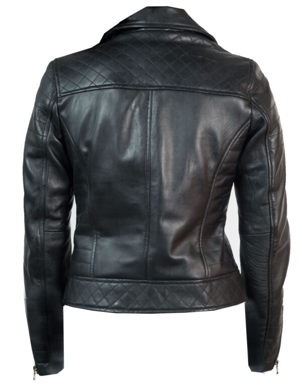 Stylista Genuine Lambskin Leather Jacket for Women Quilted Design Collarless Style Designer - Image 2
