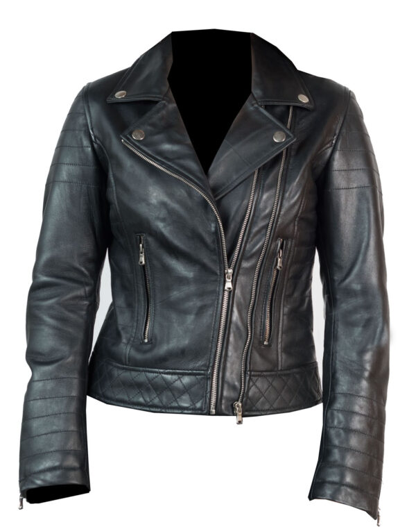 Stylista Genuine Lambskin Leather Jacket for Women Quilted Design Collarless Style Designer