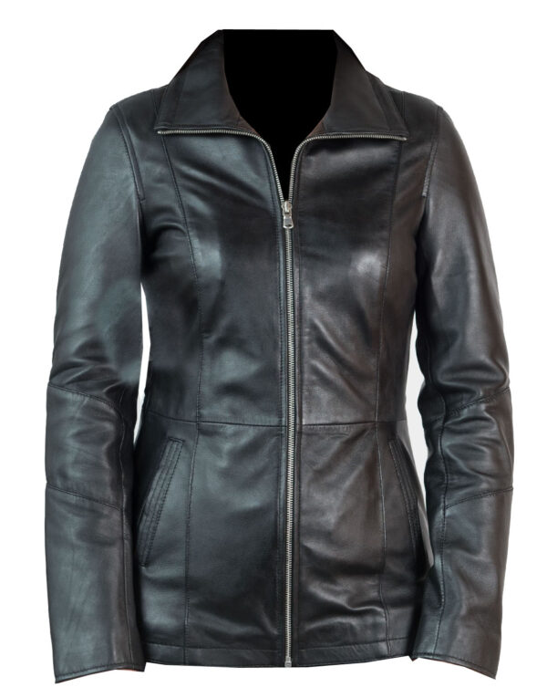 THE HUB LEATHER Elegant Genuine Leather Jacket for Women Moto Biker Jacket Missy Regular and Plus Size Black
