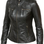 THE HUB LEATHER Sleek Women’s Genuine Leather Jacket Motorcycle Style Biker Jacket Missy Moto Retro Black