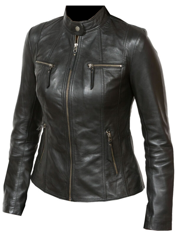 THE HUB LEATHER Sleek Women’s Genuine Leather Jacket Motorcycle Style Biker Jacket Missy Moto Retro Black