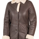THE HUB LEATHER Aviator Sheepskin Leather Jacket Faux Fur Sherpa Ladies Coat Winter Jacket Regular and Plus Size Black Brown