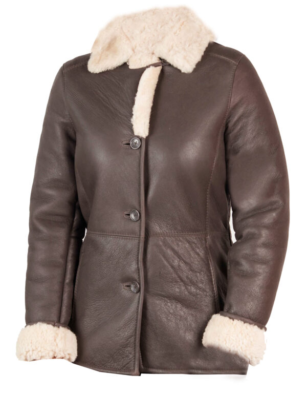 THE HUB LEATHER Aviator Sheepskin Leather Jacket Faux Fur Sherpa Ladies Coat Winter Jacket Regular and Plus Size Black Brown