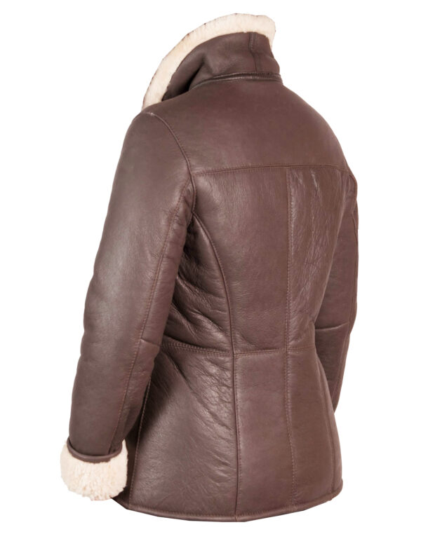 THE HUB LEATHER Aviator Sheepskin Leather Jacket Faux Fur Sherpa Ladies Coat Winter Jacket Regular and Plus Size Black Brown - Image 2