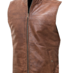 THE HUB LEATHER Distressed Brown Vest Coat Genuine Leather for Men Wax Shaded Without Sleeves Coat Regular Size