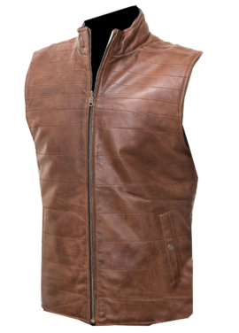 THE HUB LEATHER Distressed Brown Vest Coat Genuine Leather for Men Wax Shaded Without Sleeves Coat Regular Size