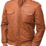 THE HUB LEATHER Fashionistor Genuine Leather Jacket for Men Bomber Style Flap Pockets Distressed Regular Size Black and Tan