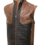 THE HUB LEATHER Contrast Brown Tan Vest Coat Genuine Leather for Men Distressed Wax Shaded Without Sleeves Vest Jacket