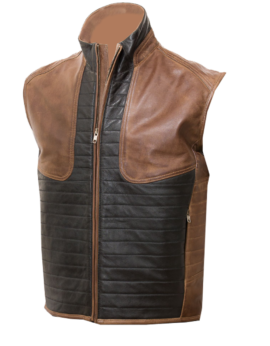 THE HUB LEATHER Contrast Brown Tan Vest Coat Genuine Leather for Men Distressed Wax Shaded Without Sleeves Vest Jacket