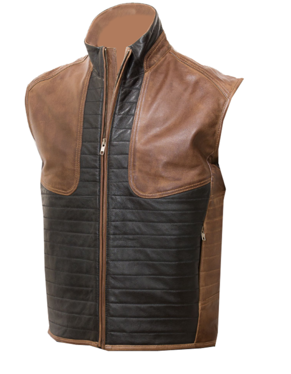 THE HUB LEATHER Contrast Brown Tan Vest Coat Genuine Leather for Men