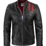 THE HUB LEATHER Hybrid Black Strips Red Designer Real Leather Jacket for Men