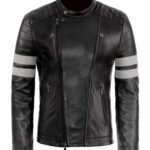 THE HUB LEATHER Legion Gray Strips Black Designer Real Leather Jacket for Men