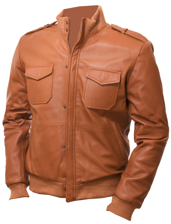 THE HUB LEATHER Fashionistor Genuine Leather Jacket for Men Bomber Style Flap Pockets Distressed Regular Size Black and Tan