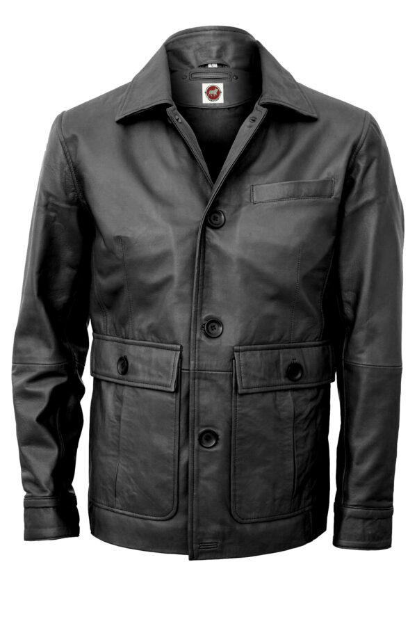 THE HUB LEATHER Skyn Black and Tan Blazer 3 Button Coat Real Leather Jacket Men - Image 2
