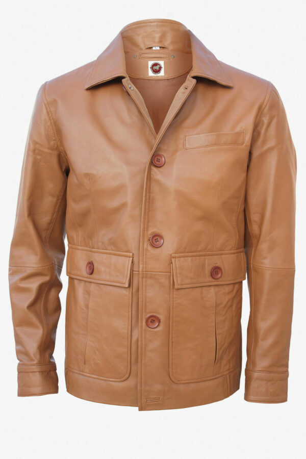 THE HUB LEATHER Skyn Black and Tan Blazer 3 Button Coat Real Leather Jacket Men