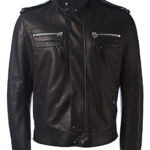 THE HUB LEATHER Raven Military Style Black Real Leather Jacket Men Big and Tall