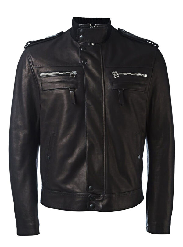 THE HUB LEATHER Raven Military Style Black Real Leather Jacket Men Big and Tall