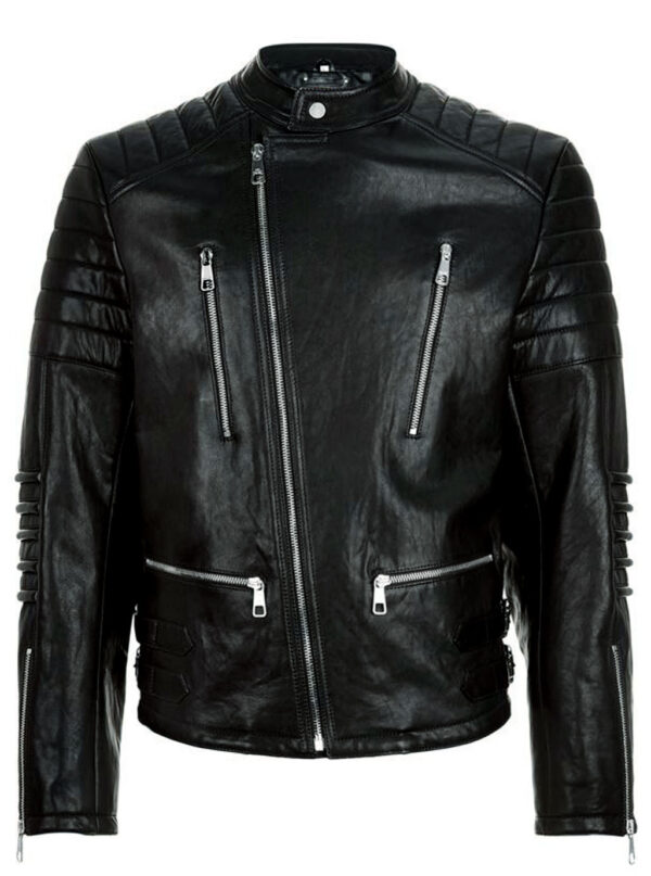 THE HUB LEATHER Ebony Racing Casual Fit Black Biker Motorcycle Real Leather Jacket Men