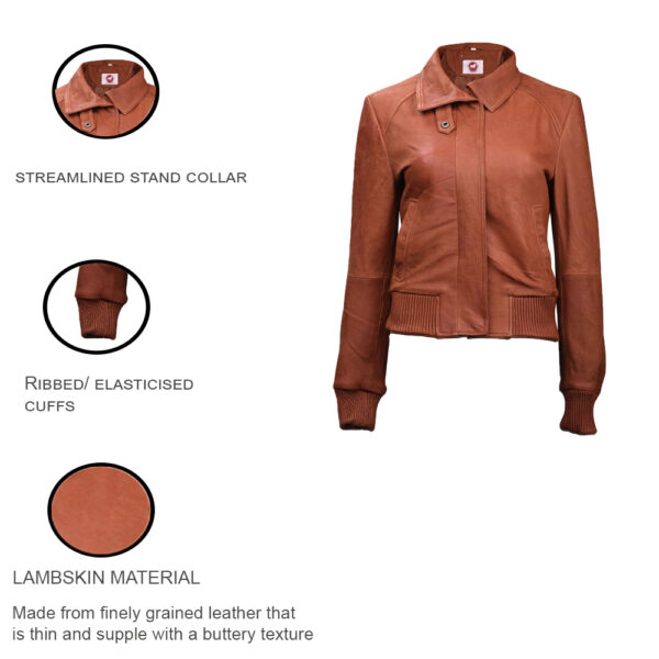 THE HUB LEATHER Cora Black Tan and Brown Bomber Real Leather Jacket Women Missy Plus Size - Image 6