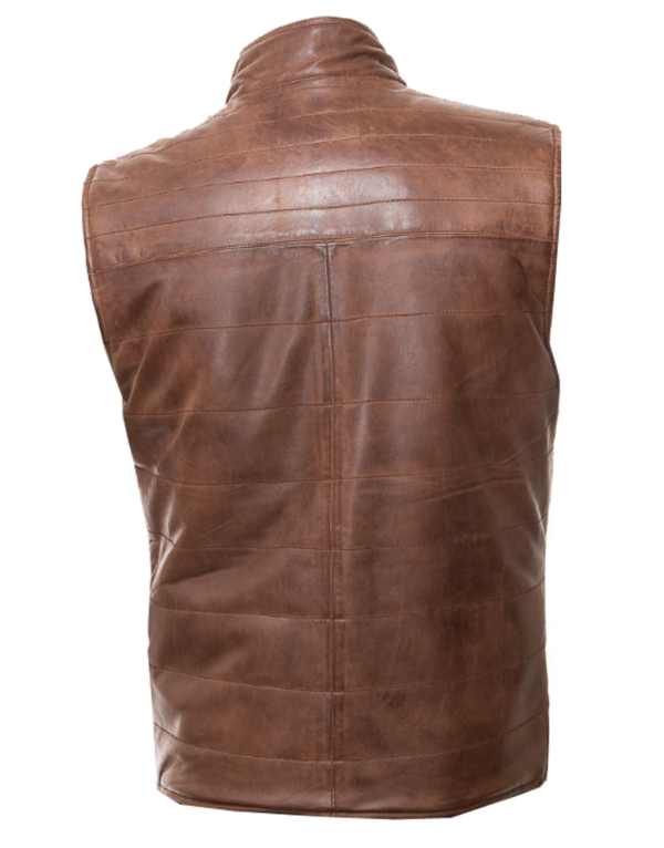 THE HUB LEATHER Distressed Brown Vest Coat Genuine Leather for Men Wax Shaded Without Sleeves Coat Regular Size - Image 2