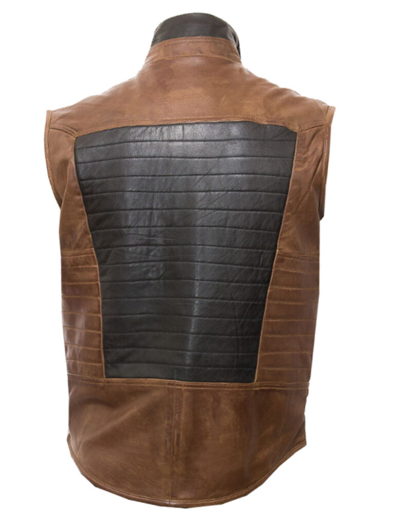 THE HUB LEATHER Contrast Brown Tan Vest Coat Genuine Leather for Men