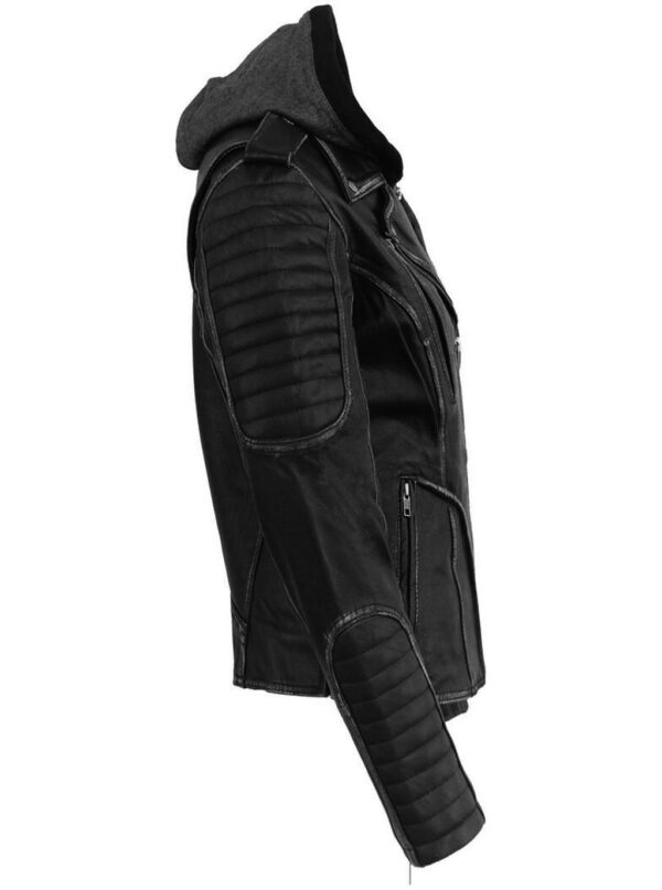 THE HUB LEATHER Rider Moto Rub Off Distressed Real Black Leather Hooded Jacket for Men - Image 3