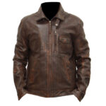 THE HUB LEATHER Distressed Rub Off Designer Moto Brown Real Leather Jacket for Men