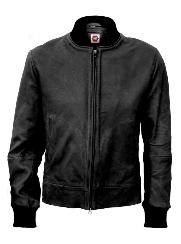 THE HUB LEATHER Troy Black and Tan Bomber Designer Genuine Leather Jacket Men Big and Tall - Image 2
