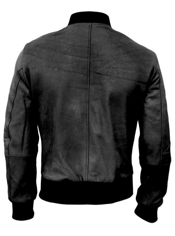 THE HUB LEATHER Troy Black and Tan Bomber Designer Genuine Leather Jacket Men Big and Tall - Image 3