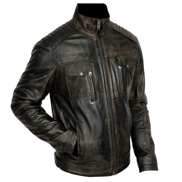 THE HUB LEATHER Bretchit Distressed Rub Off Black Real Leather Jacket for Men - Image 3
