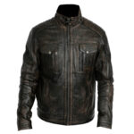 THE HUB LEATHER Bretchit Distressed Rub Off Black Real Leather Jacket for Men