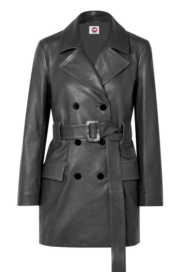 THE HUB LEATHER  Fantom Trench Coat Blazer Tan, Red and Black Double Breast Geninue Leather Jacket for Women - Image 2