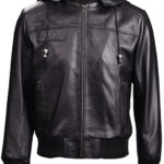 THE HUB LEATHER Panther Bomber Hooded Black Real Leather Jacket Men Big and Tall