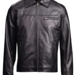 THE HUB LEATHER Noir Harrington Shirt Style Black Real Leather Jacket Men Regular Big & Tall