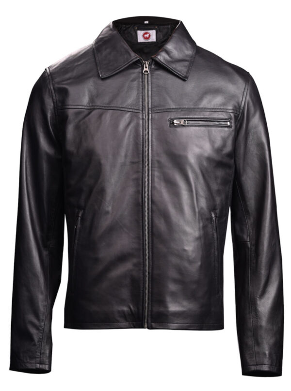 THE HUB LEATHER Noir Harrington Shirt Style Black Real Leather Jacket Men Regular Big & Tall