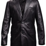 THE HUB LEATHER Prince Black Two Button Real Leather Blazer Coat Men Big & Tall