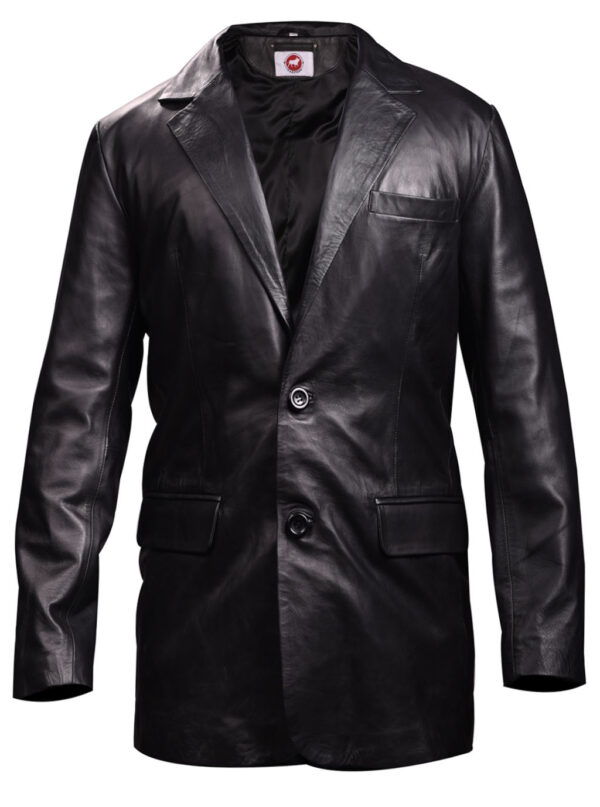 THE HUB LEATHER Prince Black Two Button Real Leather Blazer Coat Men Big & Tall