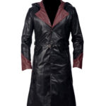 THE HUB LEATHER Full Length Long Trech Coat Hooded Real Leather Designer Men Blazer