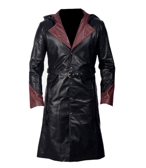 THE HUB LEATHER Full Length Long Trech Coat Hooded Real Leather Designer Men Blazer