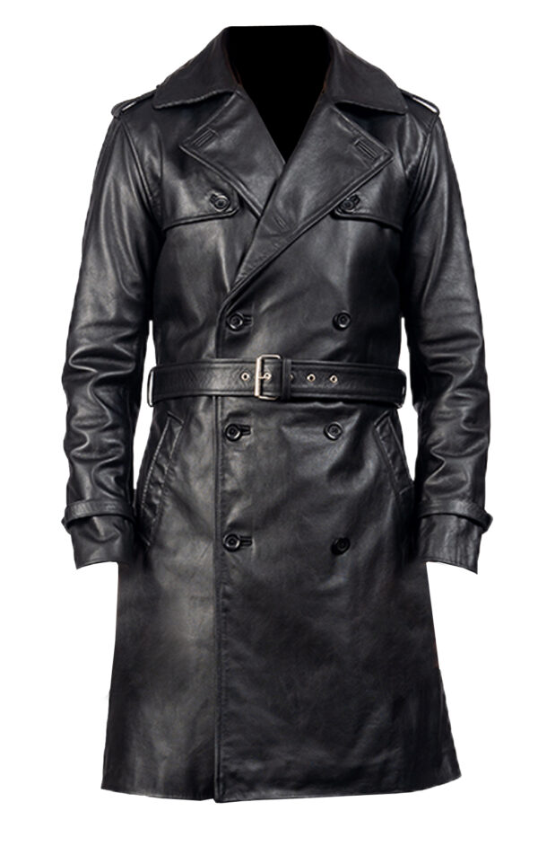 THE HUB LEATHER Jackalious Black Trench Coat Real Lambskin Leather for Men