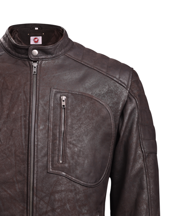 THE HUB LEATHER Titan Brown and Black Biker Motorcycle Snuff Real Leather Jacket Men - Image 10