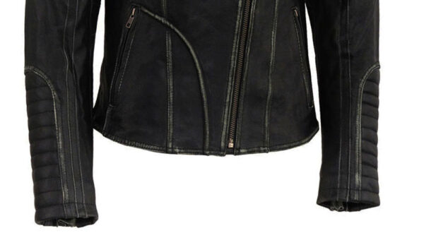 THE HUB LEATHER Rider Moto Rub Off Distressed Real Black Leather Hooded Jacket for Men - Image 5
