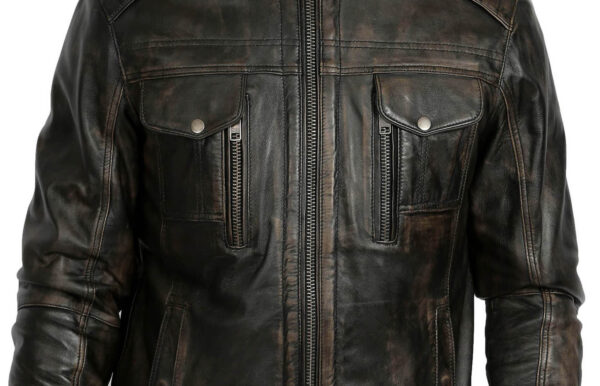THE HUB LEATHER Bretchit Distressed Rub Off Black Real Leather Jacket for Men - Image 4