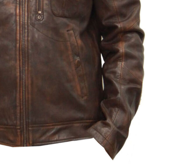 THE HUB LEATHER Distressed Rub Off Designer Moto Brown Real Leather Jacket for Men - Image 5